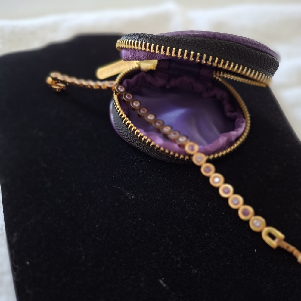 Rustic Cuff Purple And Goldtone Stainless Steel Bracelet With Case - Picture 3 of 6